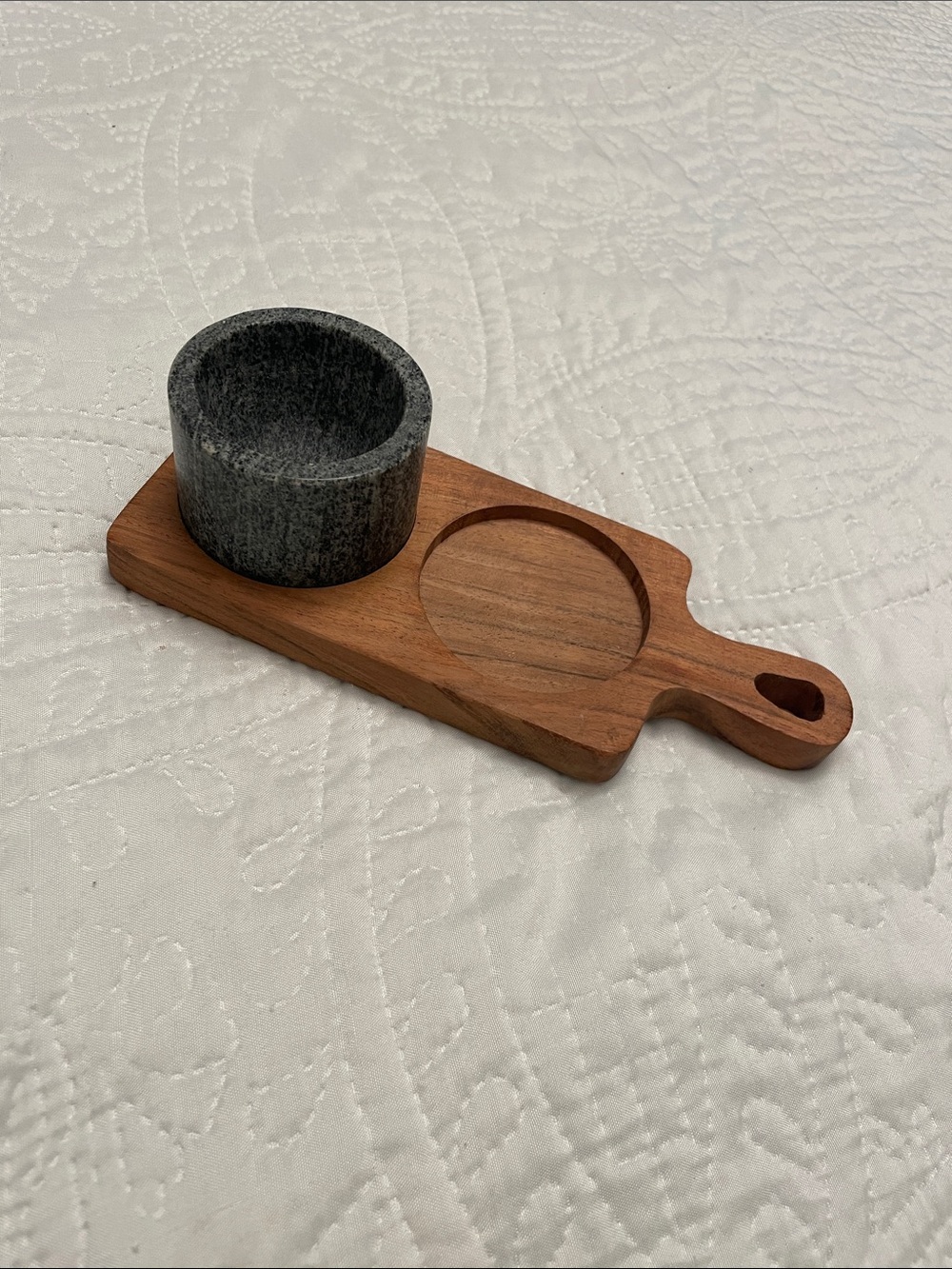 Hearth & Hand with Magnolia Pepper Pinch Marble Pot with Acacia Wood Tray Base